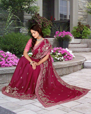 Aksh Fashion Embroidered Bollywood Georgette Saree(Pink)