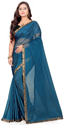 Foxsite Solid/Plain Bollywood Lycra Blend Saree(Blue)