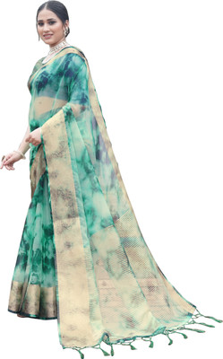 Aarunika AF Solid/Plain Bollywood Organza Saree(Green)