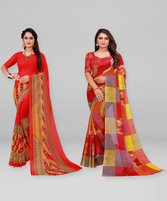 Divastri Printed Daily Wear Georgette Saree(Pack of 2, Dark Blue)