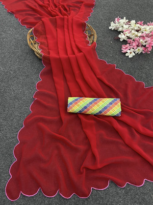 Jyanshu Creation Solid/Plain Bollywood Georgette Saree(Red)
