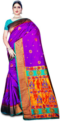Spewim Woven Paithani Art Silk Saree(Purple)