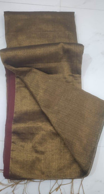 BiswasTextiles Self Design Tant Pure Cotton Saree(Gold, Red)