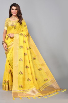 ALAGINI Embroidered, Woven Lucknow Chikankari Cotton Silk, Pure Silk Saree(Yellow)