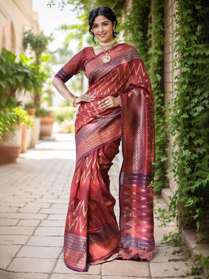 ANOUK Woven Chanderi Cotton Blend Saree(Maroon)