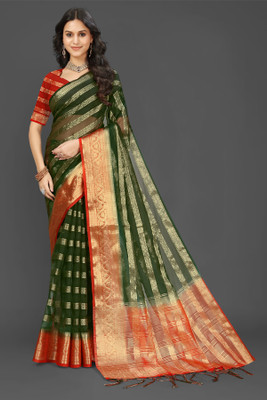 Aarunika IC Printed Bollywood Organza Saree(Dark Green)