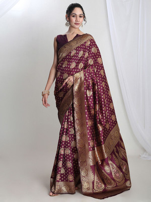 Janasya Woven Banarasi Silk Blend Saree(Purple)