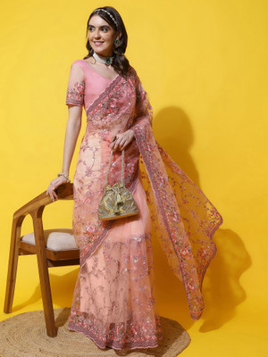 KASEE Embroidered Bollywood Net Saree(Pink)