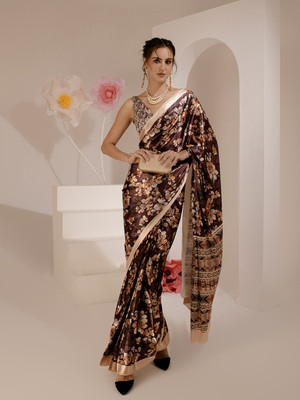 ELTIRE Floral Print Bollywood Satin Saree(Multicolor)