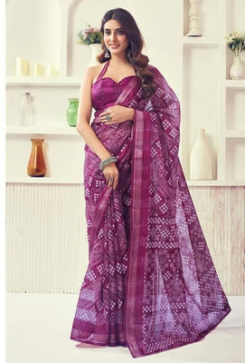 sareezaatrendz Printed Daily Wear Cotton Linen Saree(Purple)