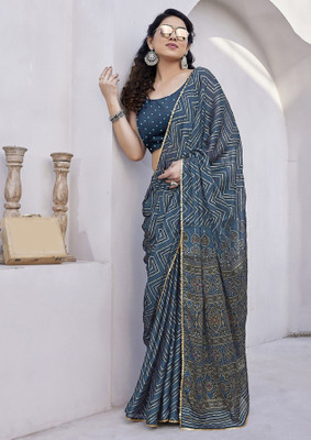 RAJESHWAR FASHION Printed Daily Wear Chiffon Saree(Blue)