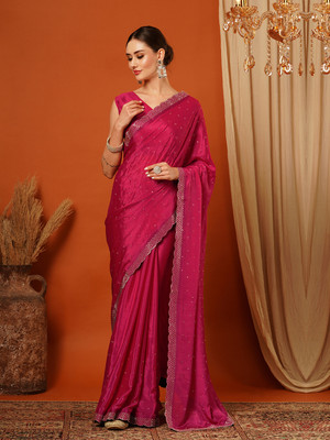 yourwish Embellished Bollywood Art Silk Saree(Pink)
