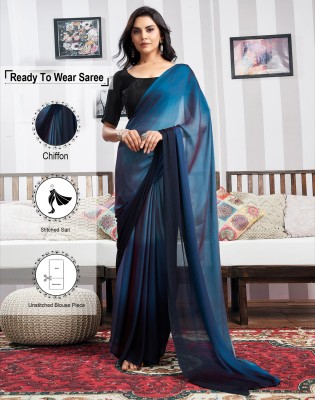 Satrani Dyed, Embellished Daily Wear Chiffon Saree(Blue)