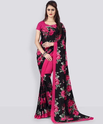ANAND Printed, Floral Print Daily Wear Georgette Saree(Pink)
