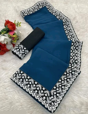OKTAT Dyed Bollywood Georgette Saree(Pack of 2, Blue)