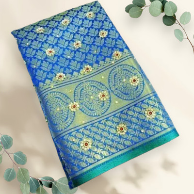 Aiman Creation Embellished Banarasi Pure Silk Saree(Light Blue)