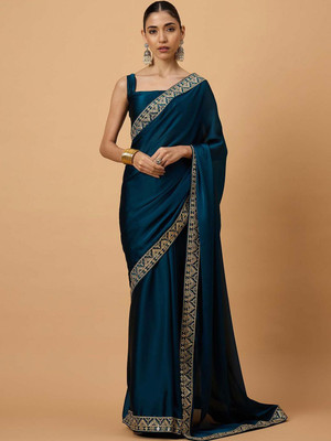 all about you Embroidered Daily Wear Tissue Saree(Blue)