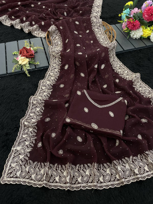ZOYAL ENTERPRISE Embroidered Bollywood Organza Saree(Maroon)