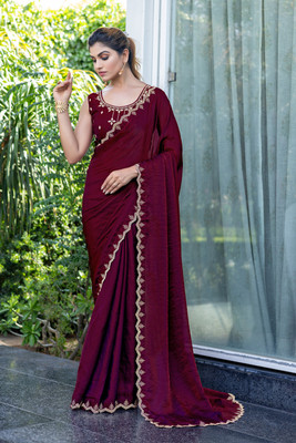 M.S.RETAIL Embellished Bollywood Satin Saree(Maroon)