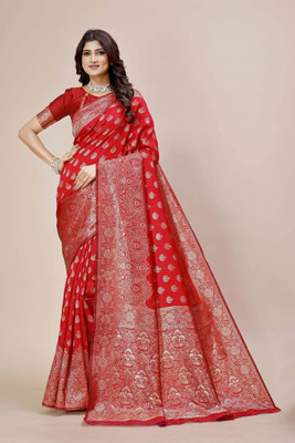 DHAYNAAND REEWA FASHION Woven Banarasi Jacquard Saree(Red)