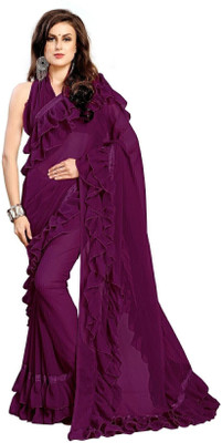 AMK FASHION Self Design, Solid/Plain Bollywood Georgette Saree(Purple)