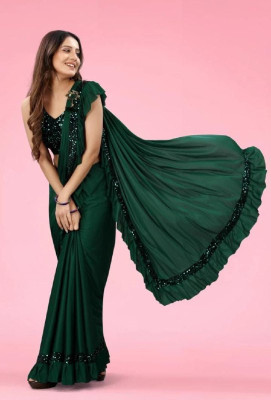 Kavya Fashion Embellished Bollywood Lycra Blend Saree(Green)