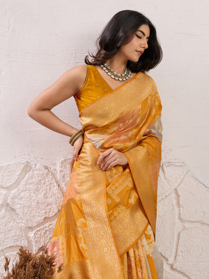 DOI MOI Woven Banarasi Nylon Saree(Gold)