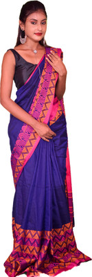sdn Self Design Tant Handloom Pure Cotton Saree(Blue)