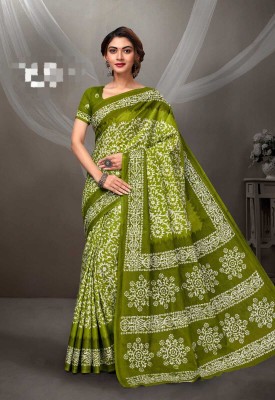 RAGISHA ENTERPRISE Digital Print Daily Wear Cotton Linen Saree(Green)