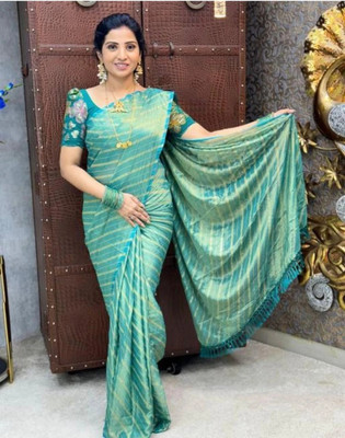 Elite Fashion Floral Print Daily Wear Brasso Saree(Green)