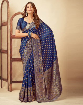 Divastri Woven Kanjivaram Silk Blend, Jacquard Saree(Blue)