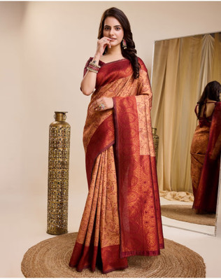 VASTUKALA Woven Kanjivaram Pure Silk, Art Silk Saree(Pink, Maroon)