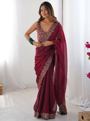 Sareemall Embroidered Bollywood Chiffon Saree(Maroon)