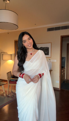 HouseOfCommon Solid/Plain Bollywood Georgette Saree(White)