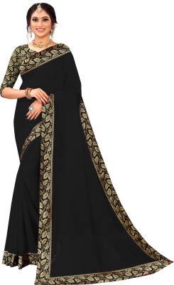 LIMTD Solid/Plain Bollywood Georgette Saree(Black)