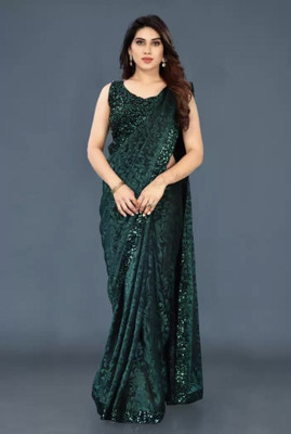 S S CREATION Printed Bollywood Lycra Blend Saree(Blue)