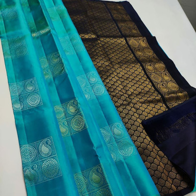 AMRUTKALA SAREES Woven Banarasi Silk Blend Saree(Light Blue)