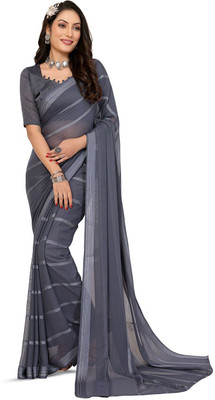 Moda Rapido Striped Daily Wear Satin Saree(Grey)
