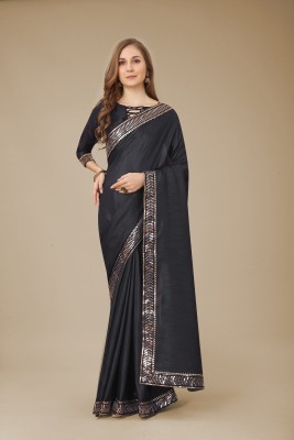 ENCLIQ Solid/Plain, Embroidered Kasavu Tussar Silk Saree(Black)