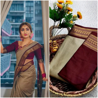 KHODALSAREEFEB Solid/Plain Banarasi Cotton Silk Saree(Magenta, Purple)