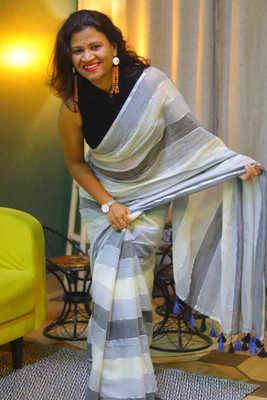 SAYAN CREATION Striped Handloom Pure Cotton Saree(Multicolor)