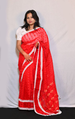 Hiya saree And Punjabi house Self Design Jamdani Cotton Silk Saree(Red)