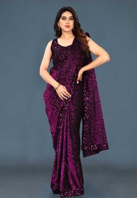 Amavii Floral Print Bollywood Lycra Blend Saree(Purple)