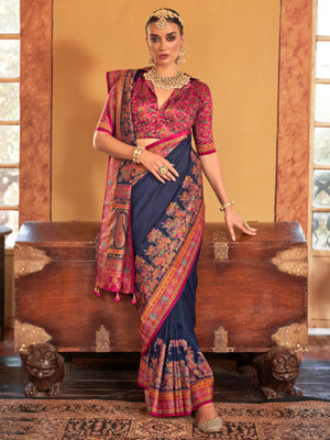 ANOUK Printed Banarasi Silk Blend Saree(Blue)