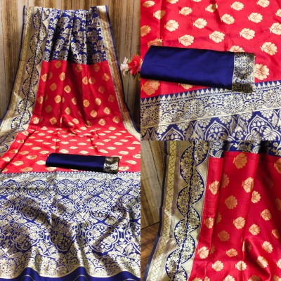 Aadvika Self Design Kanjivaram Jacquard Saree(Blue, Red)