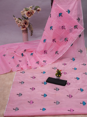 LADY SHOPI Embroidered Chanderi Chanderi Saree(Pink)