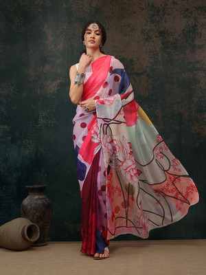 Divastri Digital Print Bollywood Polyester Saree(Multicolor)