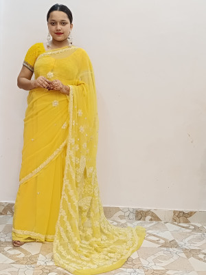 The Sufistore Embroidered Bollywood Georgette Saree(Yellow)