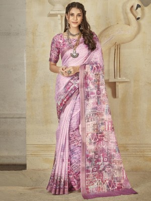 Divastri Printed Banarasi Cotton Silk Saree(Purple)