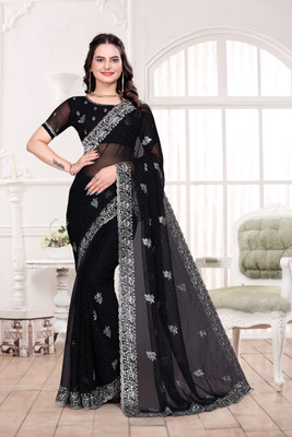 Radheradhey Embellished Bollywood Silk Blend Saree(Black)